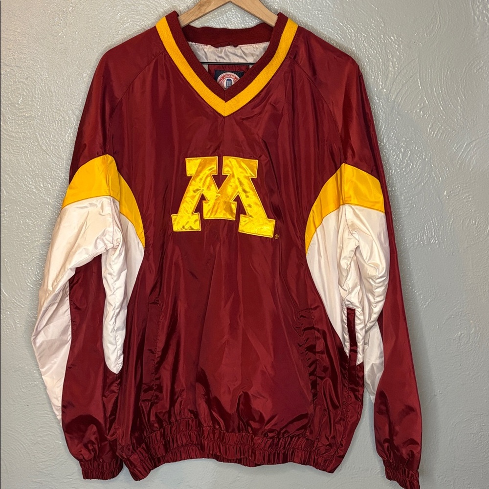 Vintage 90s Minnesota Gophers Pullover Nylon Windbreaker Side Zip V-Neck XL